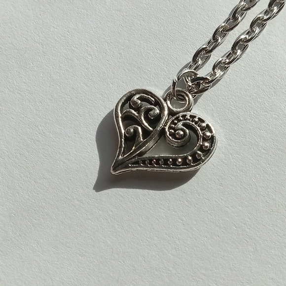 Hand Crafted Jewelry - Heart charm necklace silver plated 9 inches